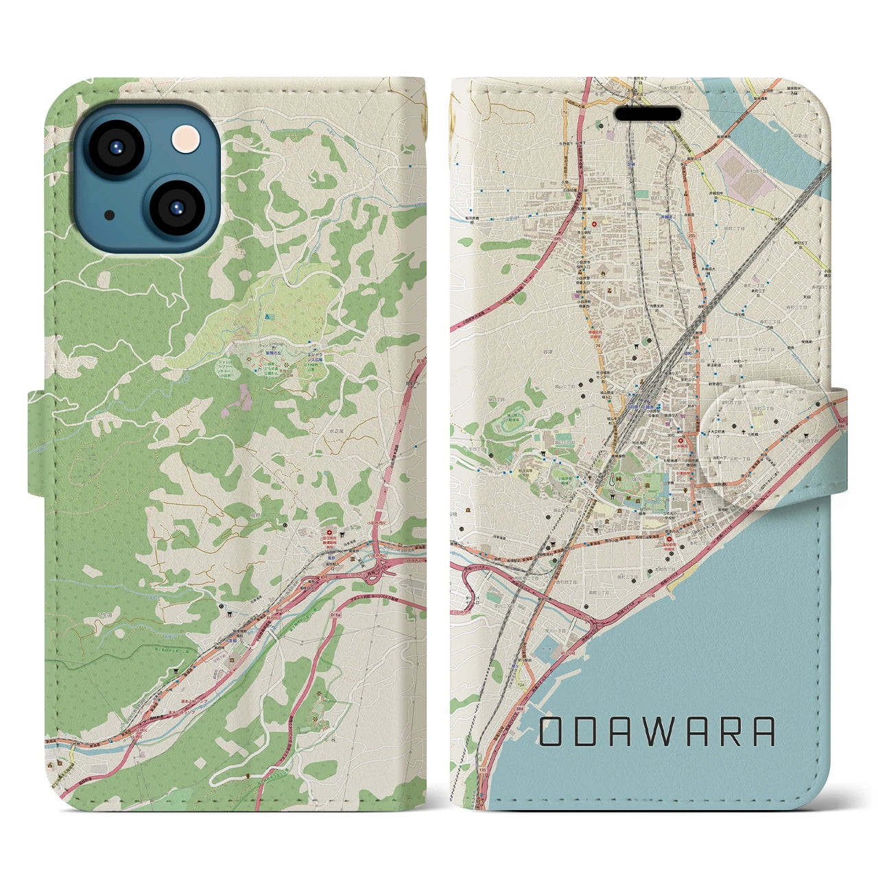 【小田原(神奈川県)】地図柄iPhoneケース(手帳タイプ)ナチュラル・iPhone 13 用