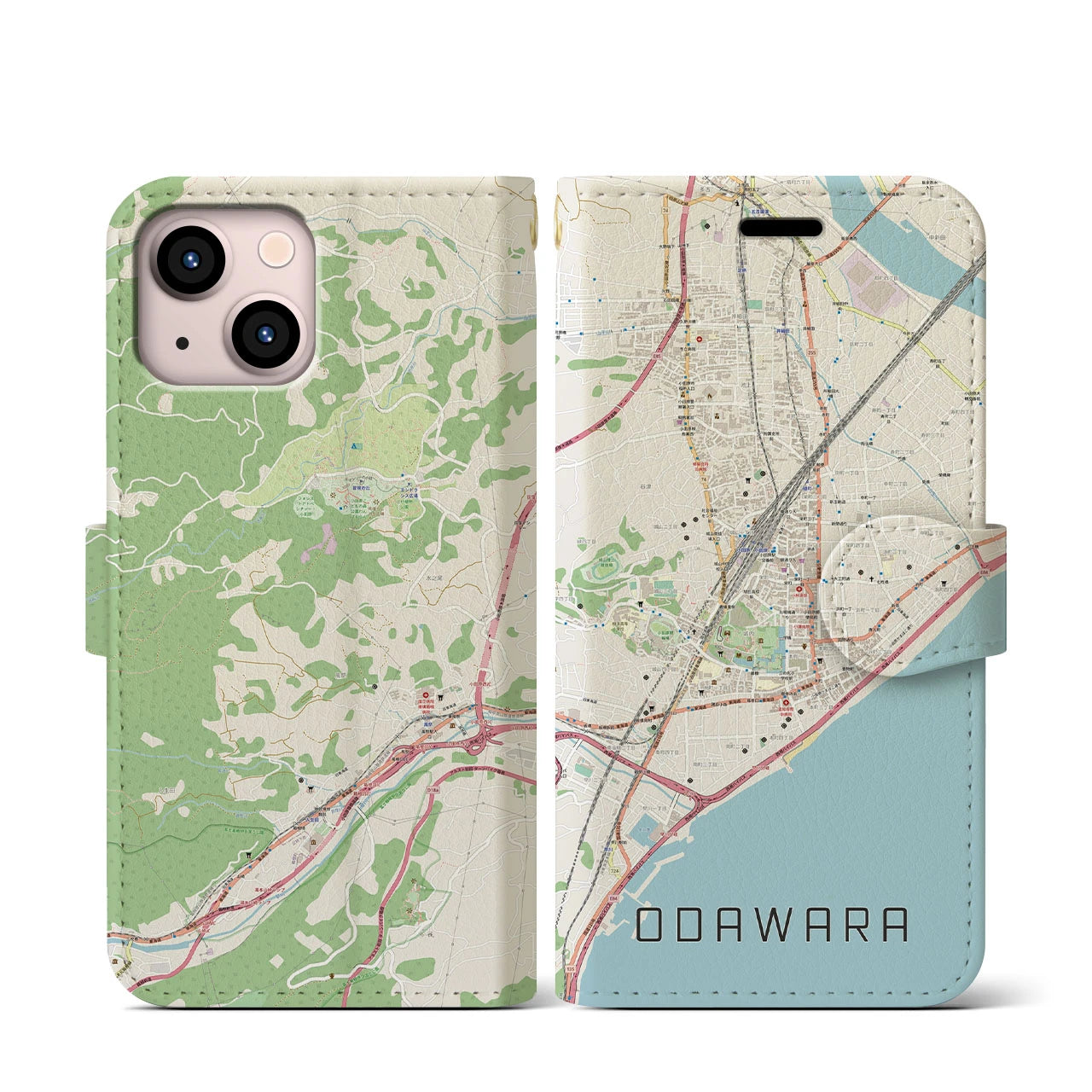 【小田原(神奈川県)】地図柄iPhoneケース(手帳タイプ)ナチュラル・iPhone 13 mini 用