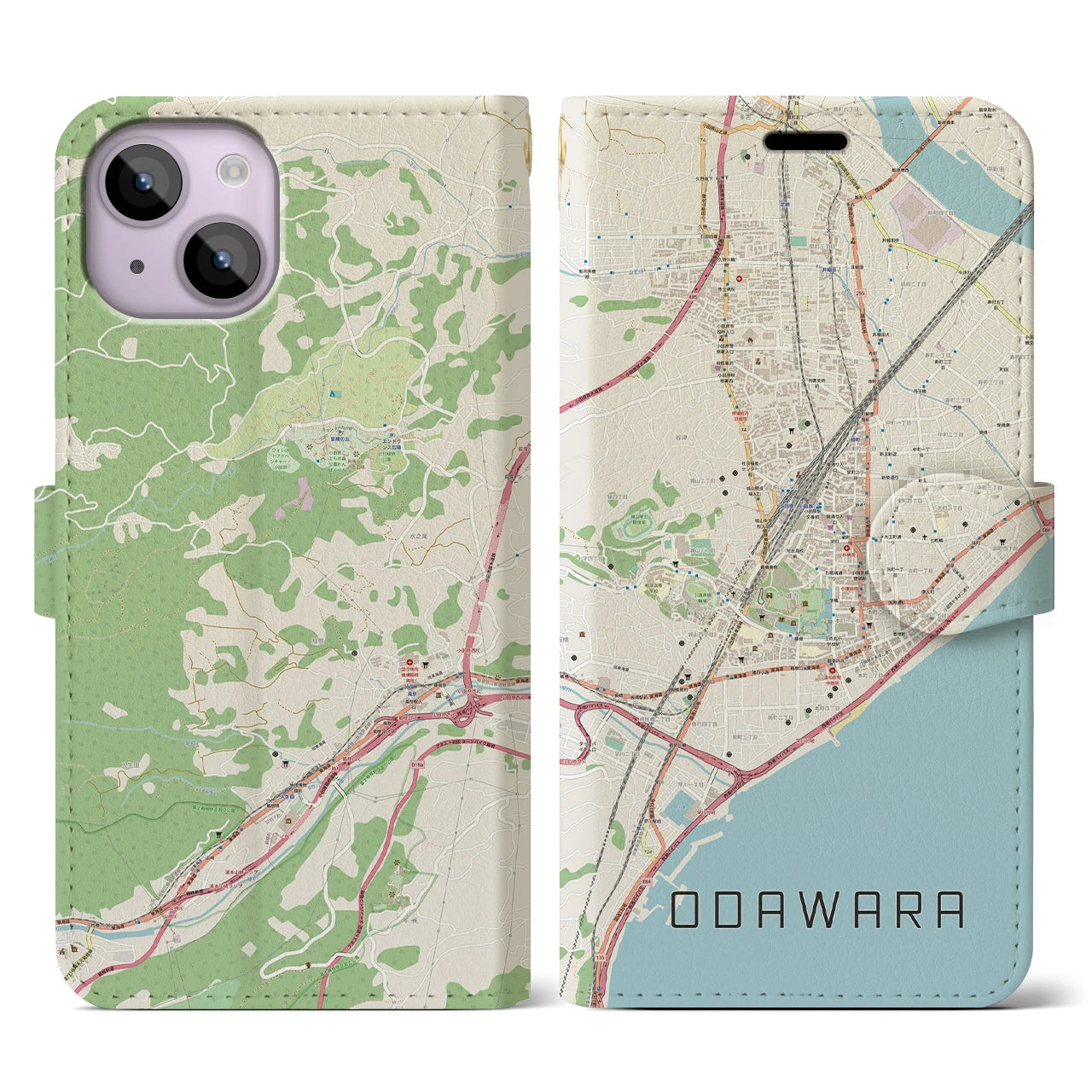 【小田原(神奈川県)】地図柄iPhoneケース(手帳タイプ)ナチュラル・iPhone 14 用
