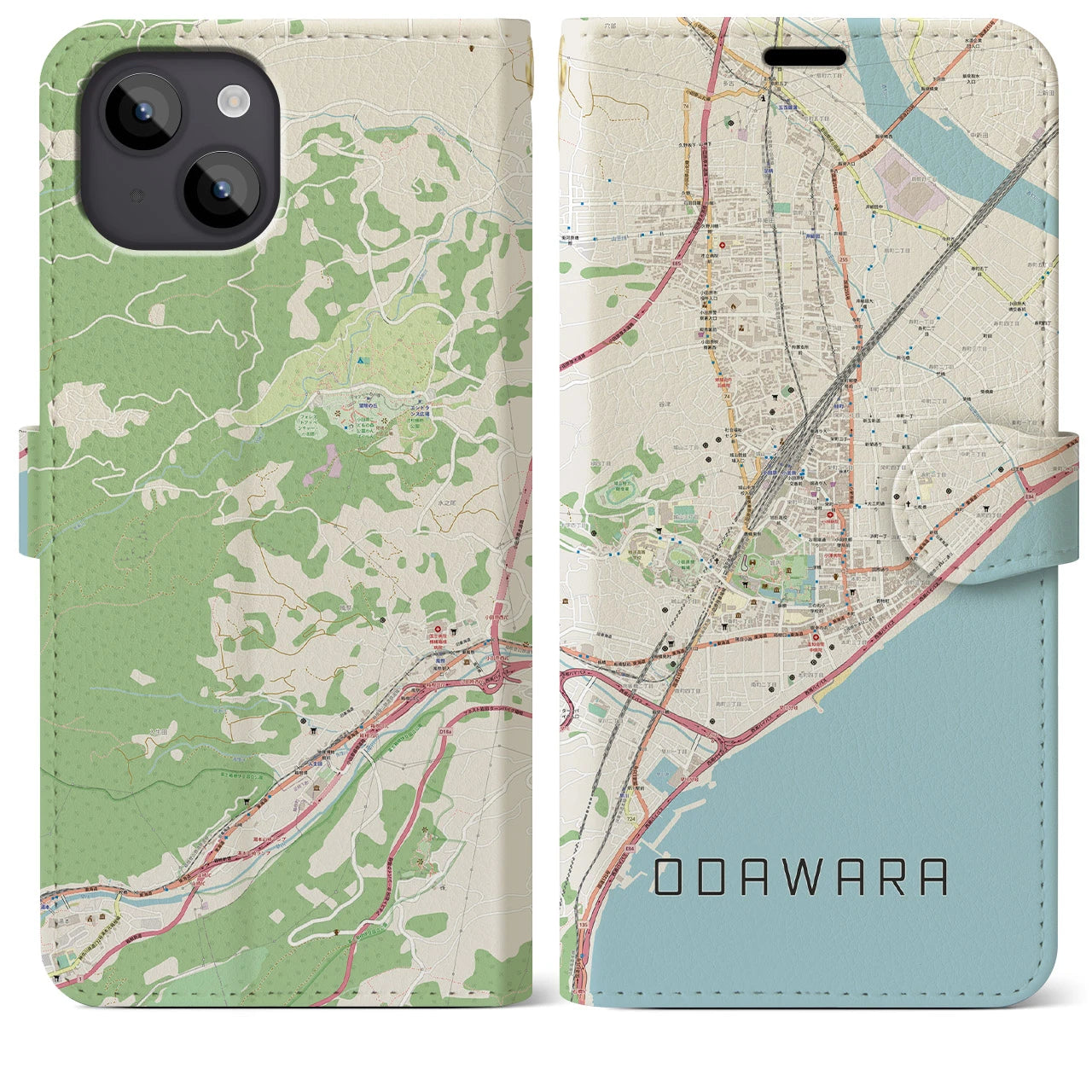 【小田原(神奈川県)】地図柄iPhoneケース(手帳タイプ)ナチュラル・iPhone 14 Plus 用