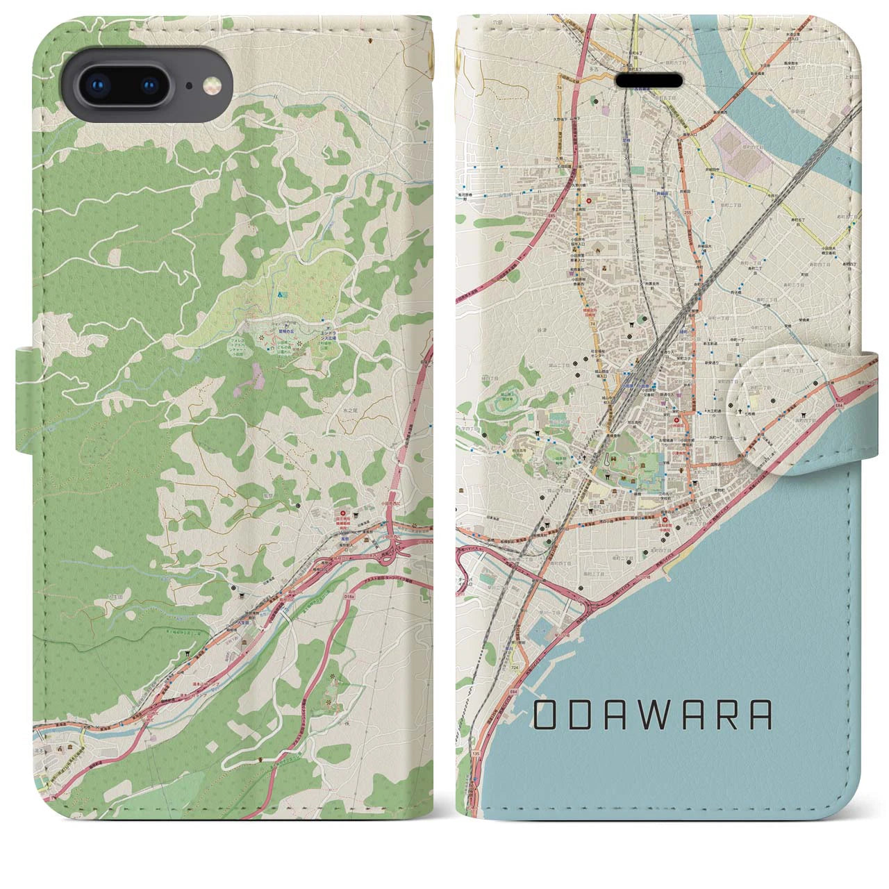 【小田原(神奈川県)】地図柄iPhoneケース(手帳タイプ)ナチュラル・iPhone 8Plus /7Plus / 6sPlus / 6Plus 用