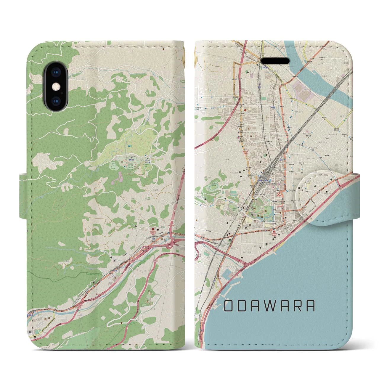 【小田原(神奈川県)】地図柄iPhoneケース(手帳タイプ)ナチュラル・iPhone XS / X 用