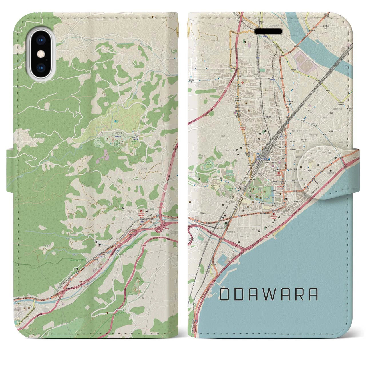 【小田原(神奈川県)】地図柄iPhoneケース(手帳タイプ)ナチュラル・iPhone XS Max 用