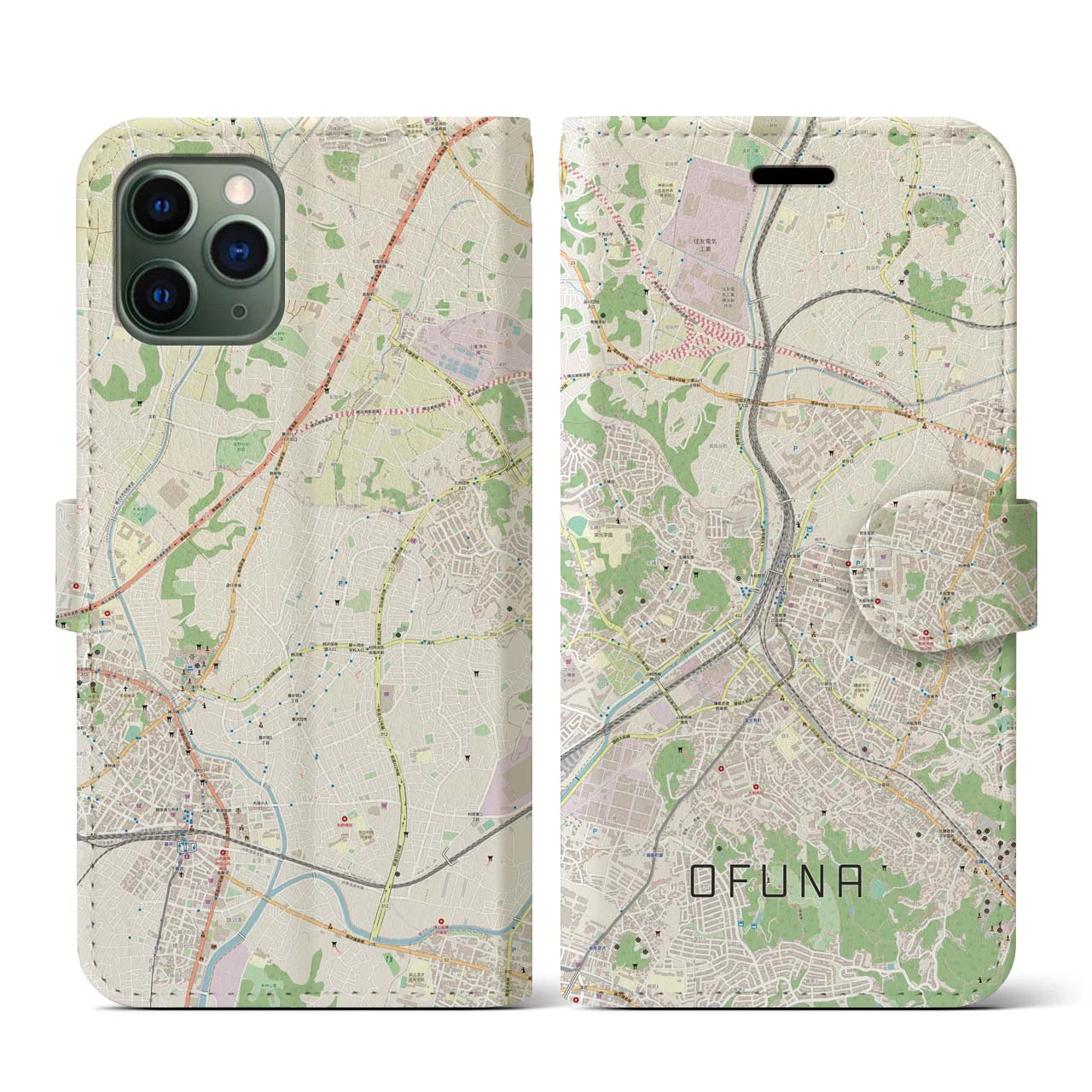 【大船(神奈川県)】地図柄iPhoneケース(手帳タイプ)ナチュラル・iPhone 11 Pro 用