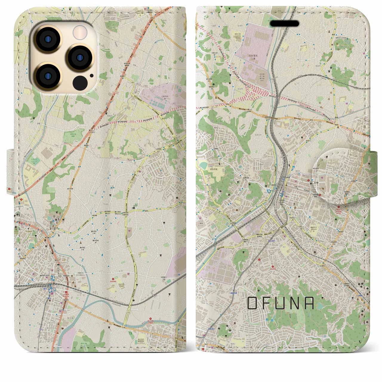 【大船(神奈川県)】地図柄iPhoneケース(手帳タイプ)ナチュラル・iPhone 12 Pro Max 用