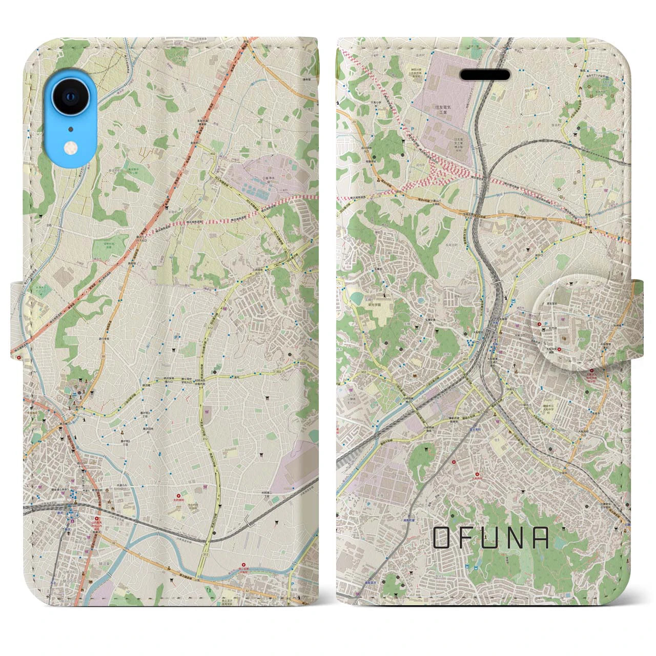 【大船(神奈川県)】地図柄iPhoneケース(手帳タイプ)ナチュラル・iPhone XR 用