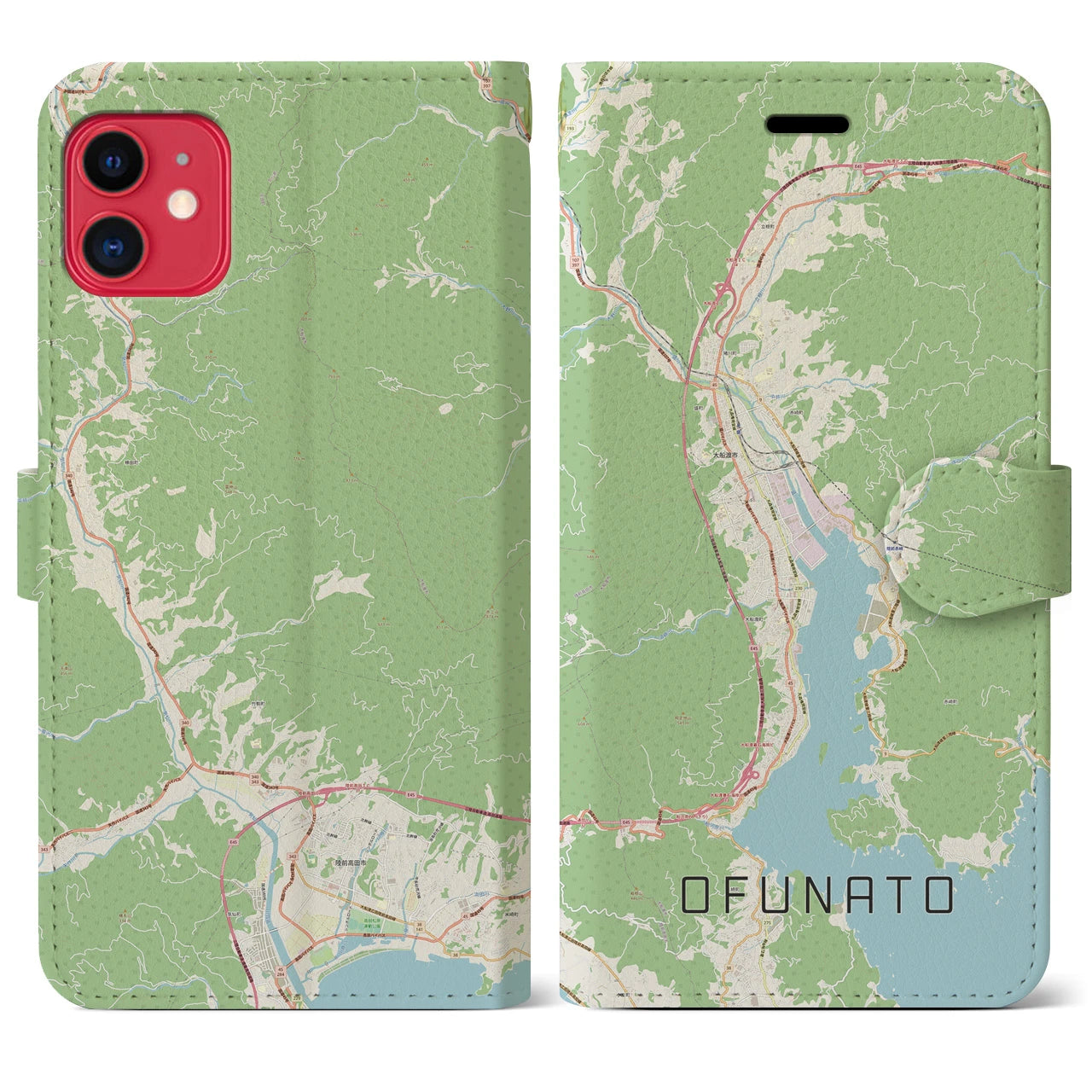 【大船渡(岩手県)】地図柄iPhoneケース(手帳タイプ)ナチュラル・iPhone 11 用