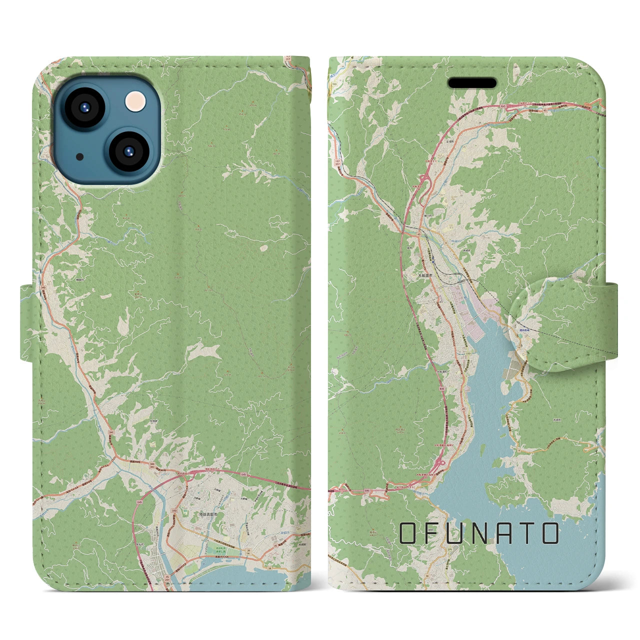 【大船渡(岩手県)】地図柄iPhoneケース(手帳タイプ)ナチュラル・iPhone 13 用