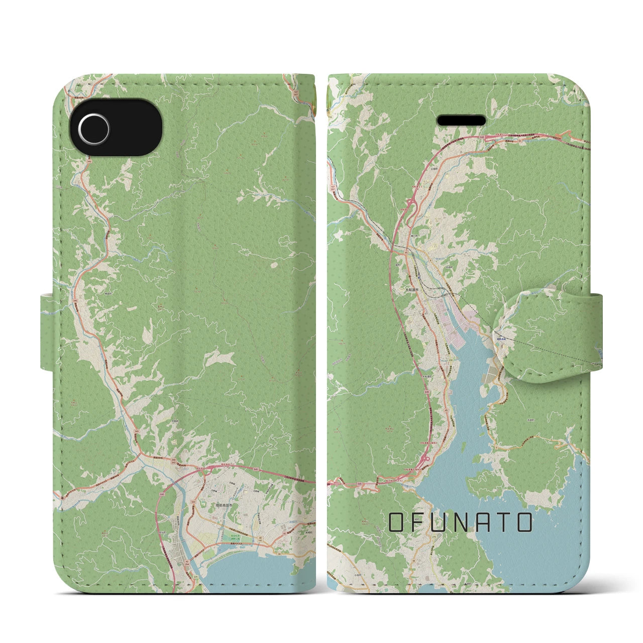 【大船渡(岩手県)】地図柄iPhoneケース(手帳タイプ)ナチュラル・iPhone SE(第3 / 第2世代) / 8 / 7 / 6s / 6 用