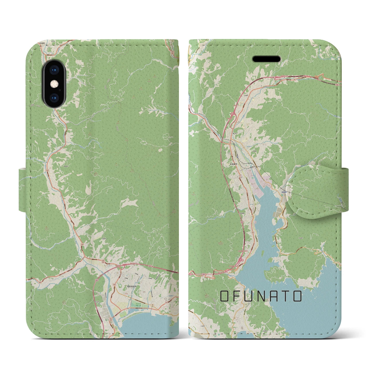 【大船渡(岩手県)】地図柄iPhoneケース(手帳タイプ)ナチュラル・iPhone XS / X 用