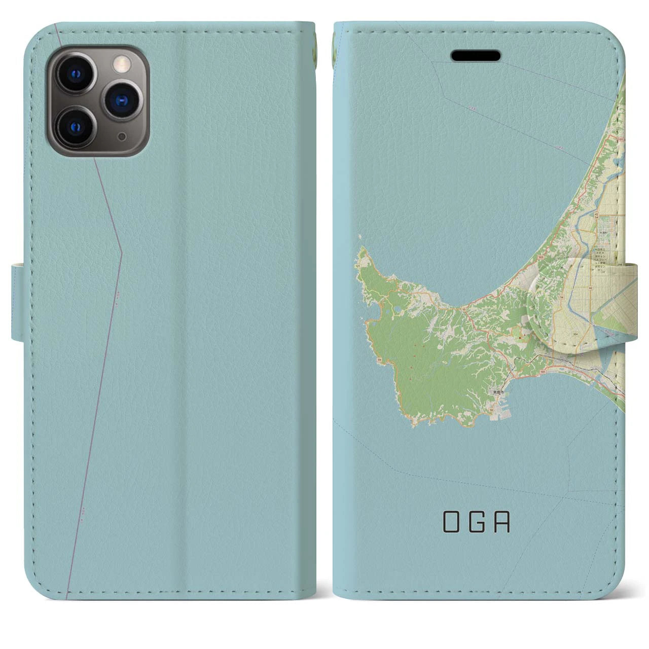 【男鹿(秋田県)】地図柄iPhoneケース(手帳タイプ)ナチュラル・iPhone 11 Pro Max 用