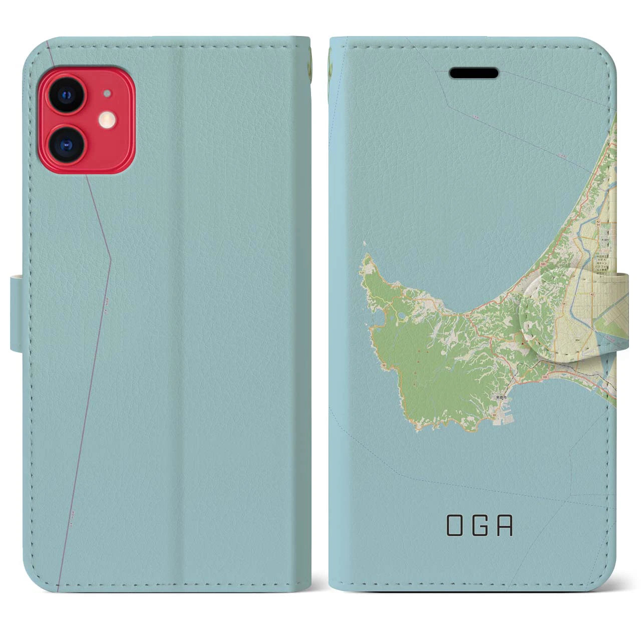【男鹿(秋田県)】地図柄iPhoneケース(手帳タイプ)ナチュラル・iPhone 11 用