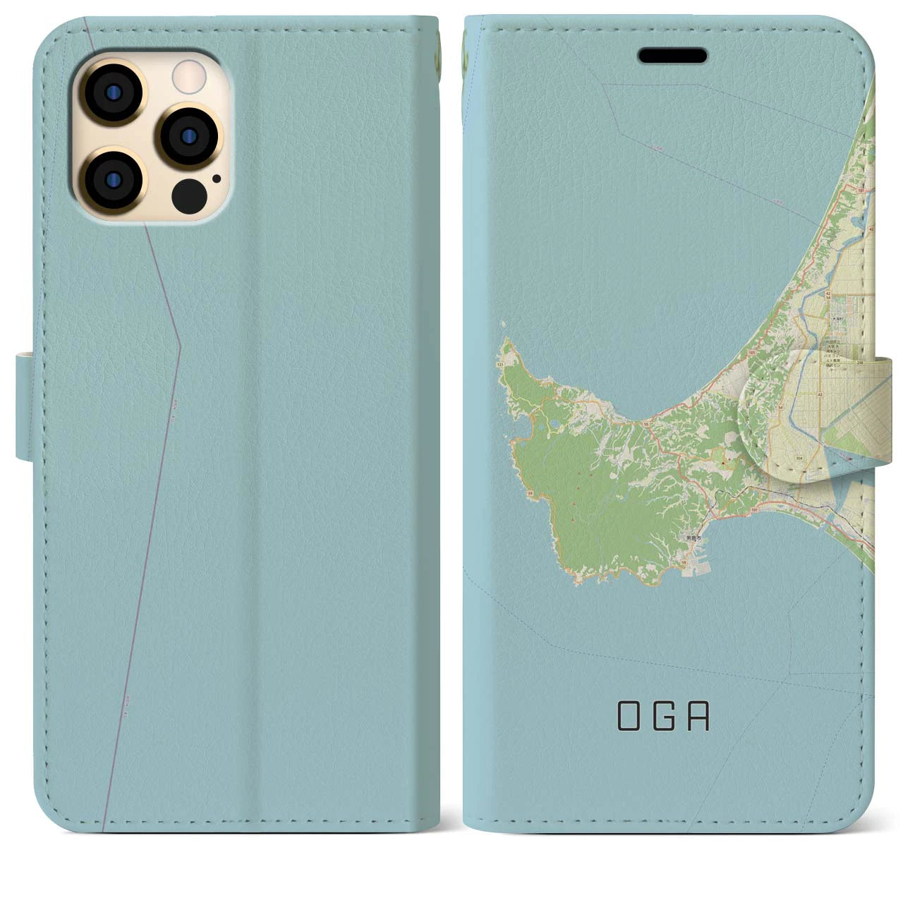 【男鹿(秋田県)】地図柄iPhoneケース(手帳タイプ)ナチュラル・iPhone 12 Pro Max 用