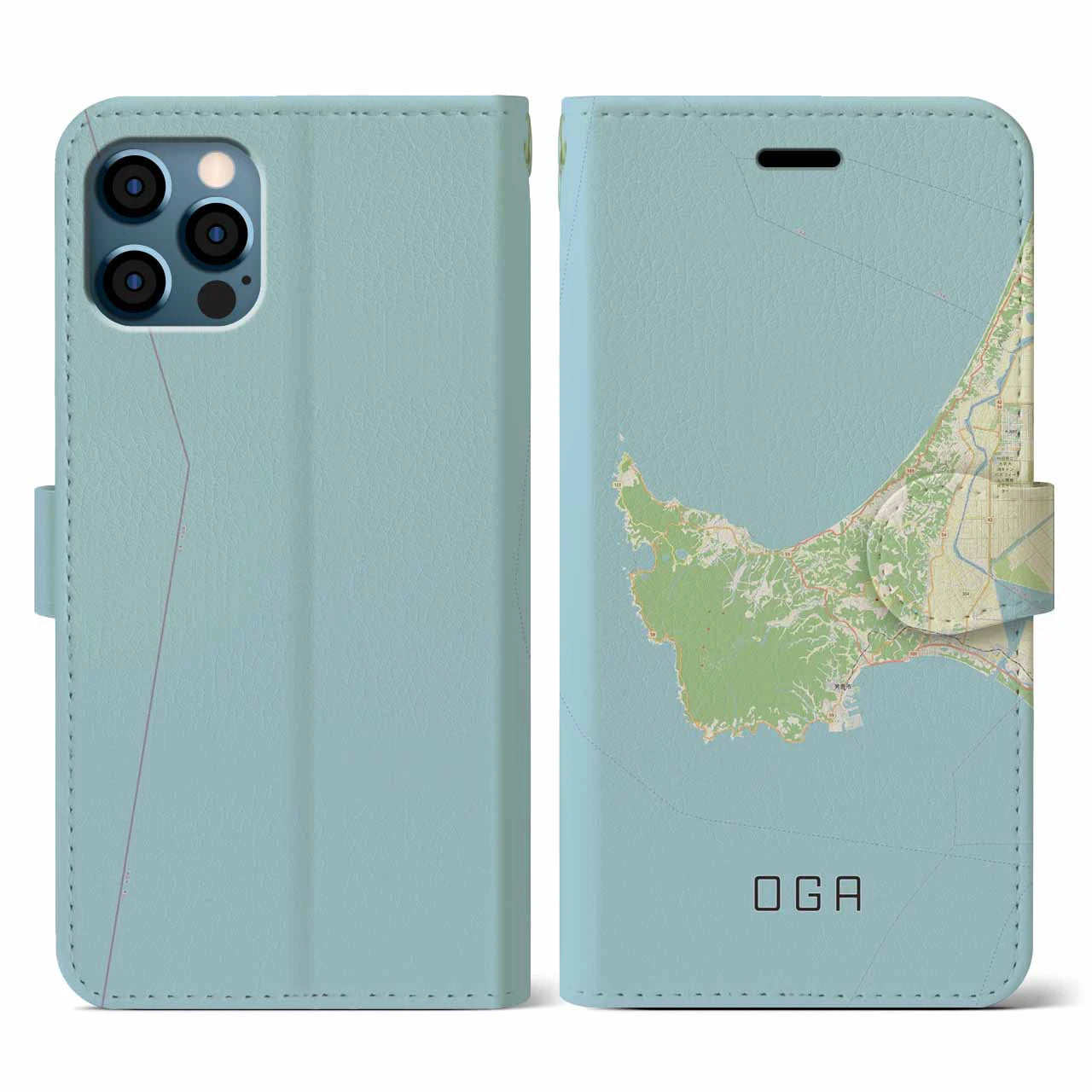 【男鹿(秋田県)】地図柄iPhoneケース(手帳タイプ)ナチュラル・iPhone 12 / 12 Pro 用