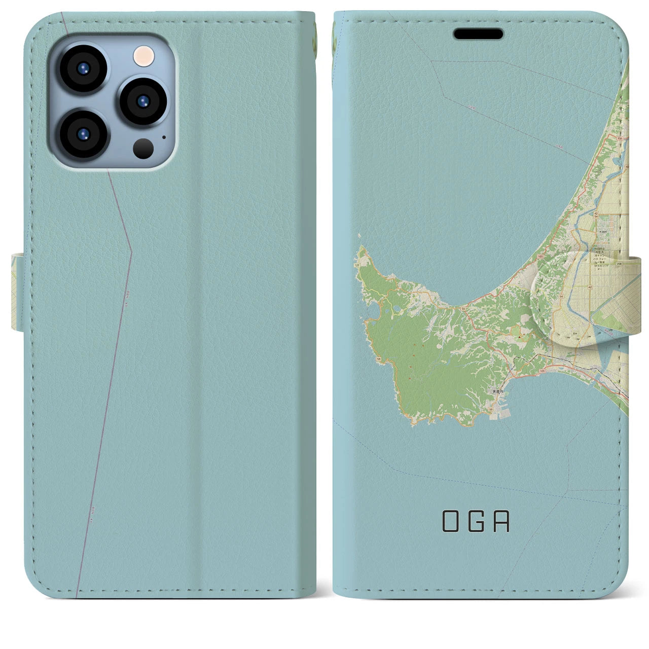 【男鹿(秋田県)】地図柄iPhoneケース(手帳タイプ)ナチュラル・iPhone 13 Pro Max 用
