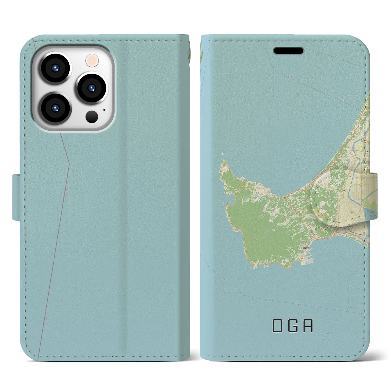 【男鹿(秋田県)】地図柄iPhoneケース(手帳タイプ)ナチュラル・iPhone 13 Pro 用