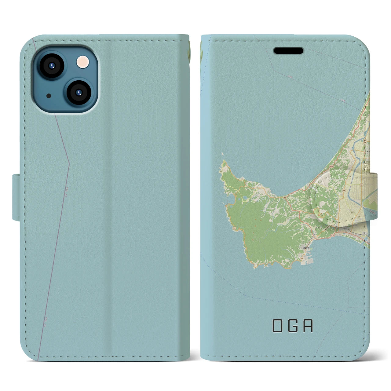 【男鹿(秋田県)】地図柄iPhoneケース(手帳タイプ)ナチュラル・iPhone 13 用