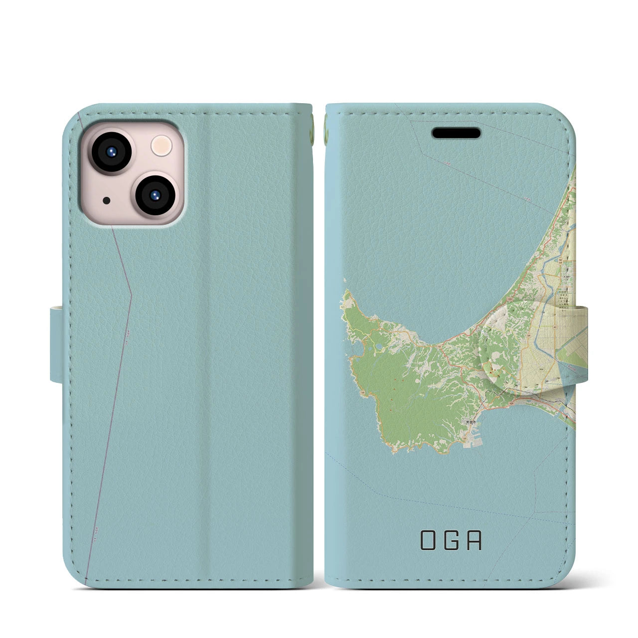【男鹿(秋田県)】地図柄iPhoneケース(手帳タイプ)ナチュラル・iPhone 13 mini 用