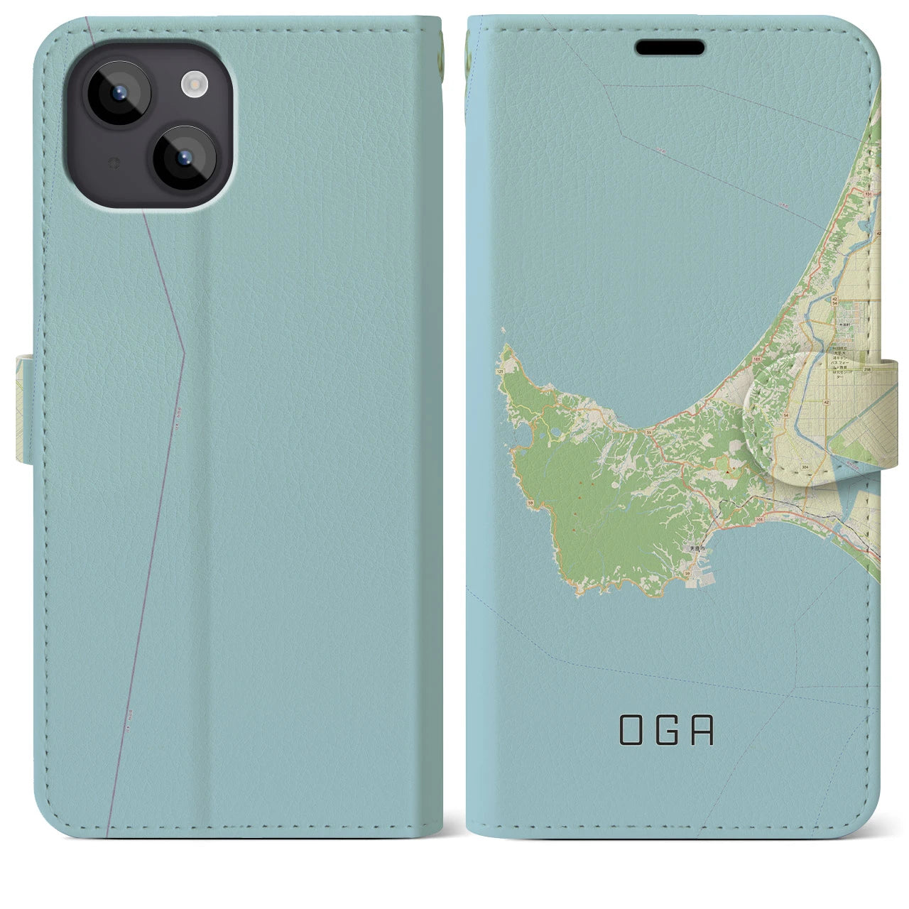 【男鹿(秋田県)】地図柄iPhoneケース(手帳タイプ)ナチュラル・iPhone 14 Plus 用