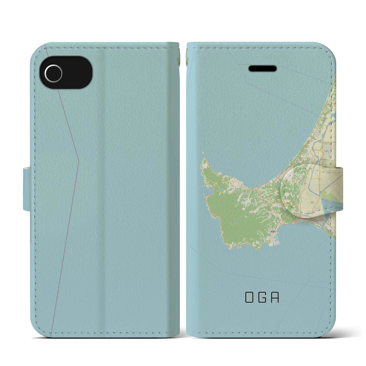 【男鹿(秋田県)】地図柄iPhoneケース(手帳タイプ)ナチュラル・iPhone SE(第3 / 第2世代) / 8 / 7 / 6s / 6 用