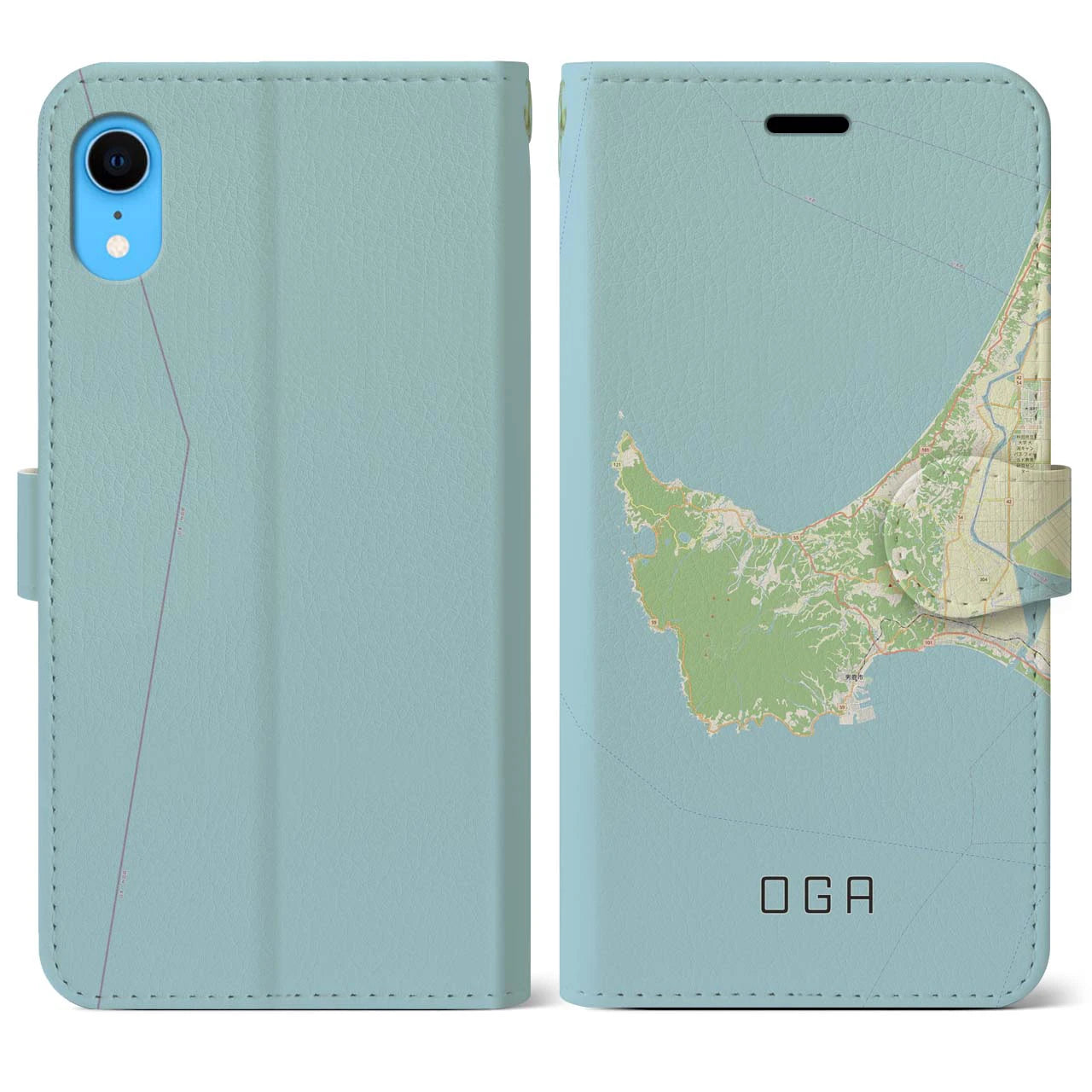 【男鹿(秋田県)】地図柄iPhoneケース(手帳タイプ)ナチュラル・iPhone XR 用