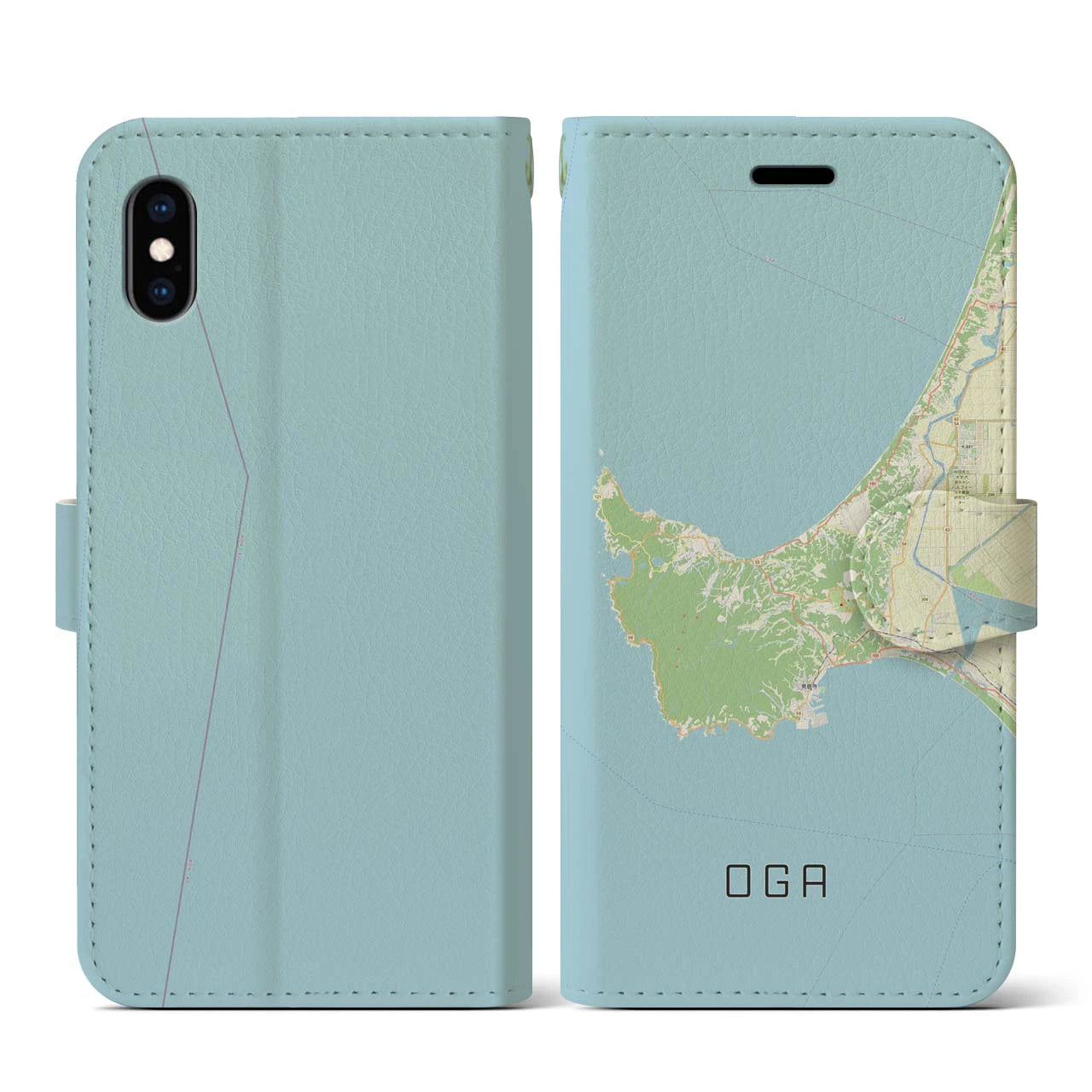 【男鹿(秋田県)】地図柄iPhoneケース(手帳タイプ)ナチュラル・iPhone XS / X 用