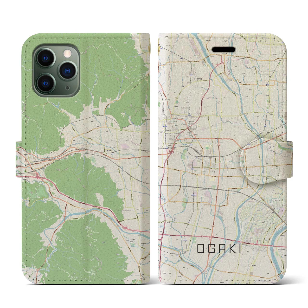 【大垣(岐阜県)】地図柄iPhoneケース(手帳タイプ)ナチュラル・iPhone 11 Pro 用