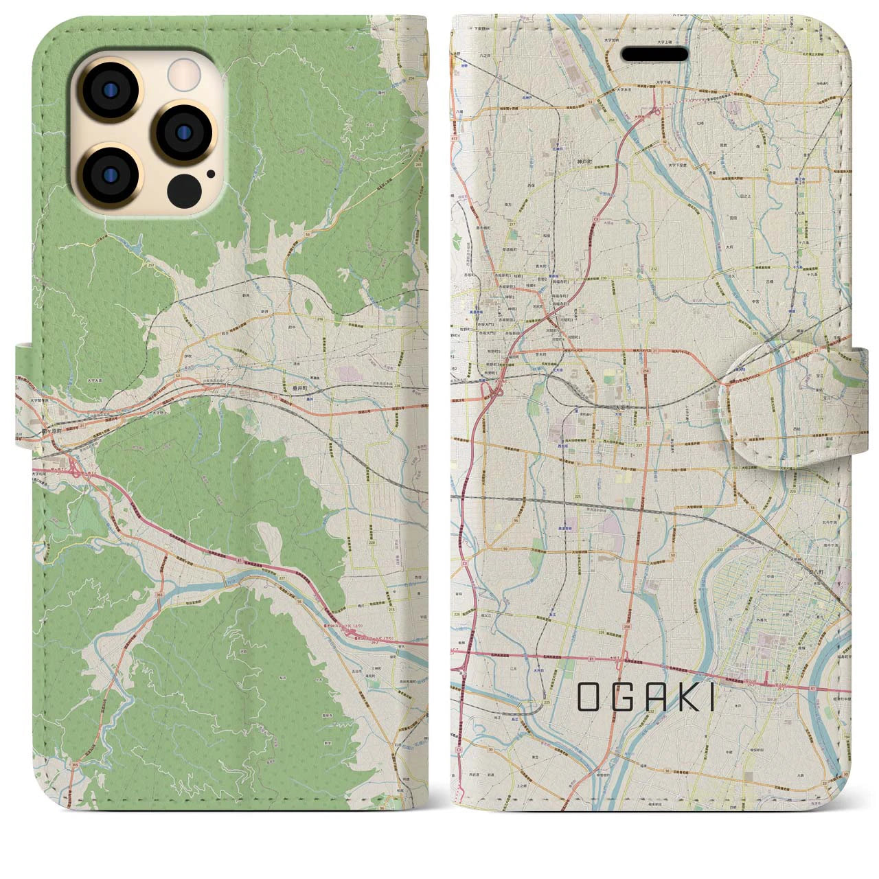 【大垣(岐阜県)】地図柄iPhoneケース(手帳タイプ)ナチュラル・iPhone 12 Pro Max 用