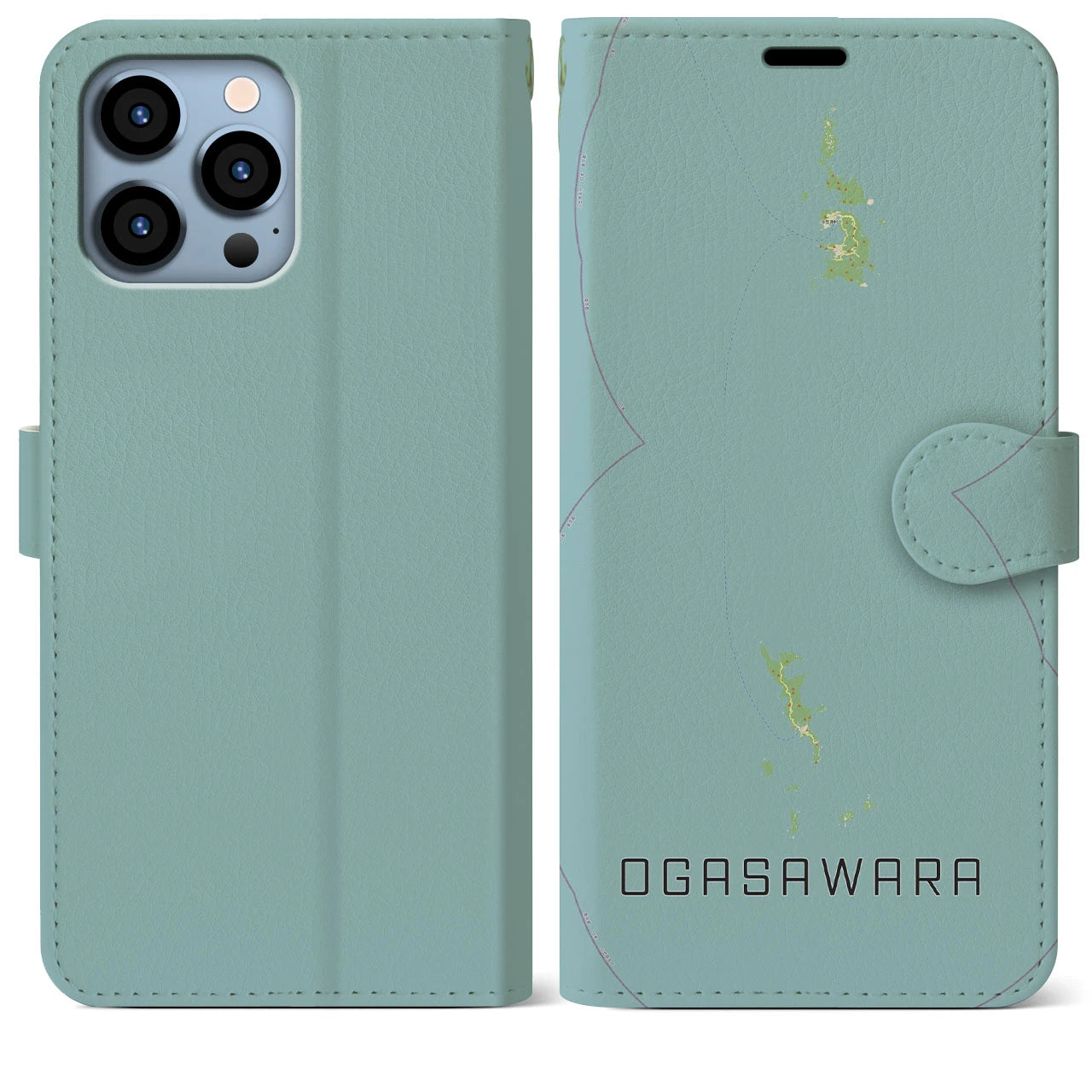 【小笠原(東京都)】地図柄iPhoneケース(手帳タイプ)ナチュラル・iPhone 13 Pro Max 用