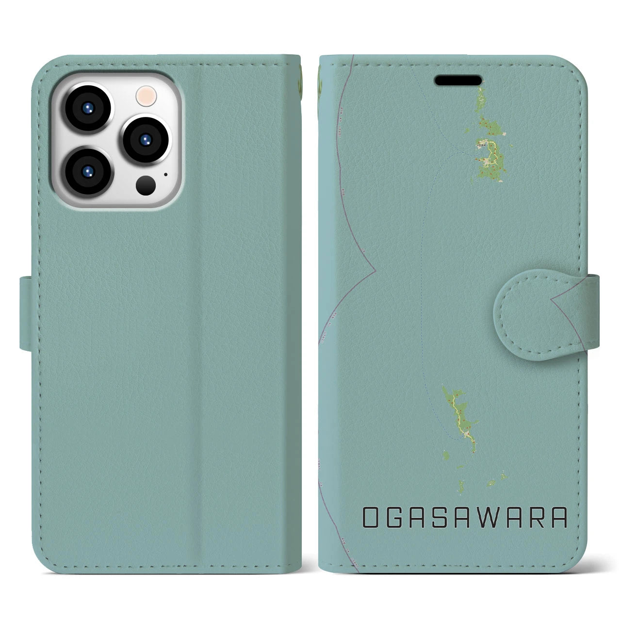 【小笠原(東京都)】地図柄iPhoneケース(手帳タイプ)ナチュラル・iPhone 13 Pro 用