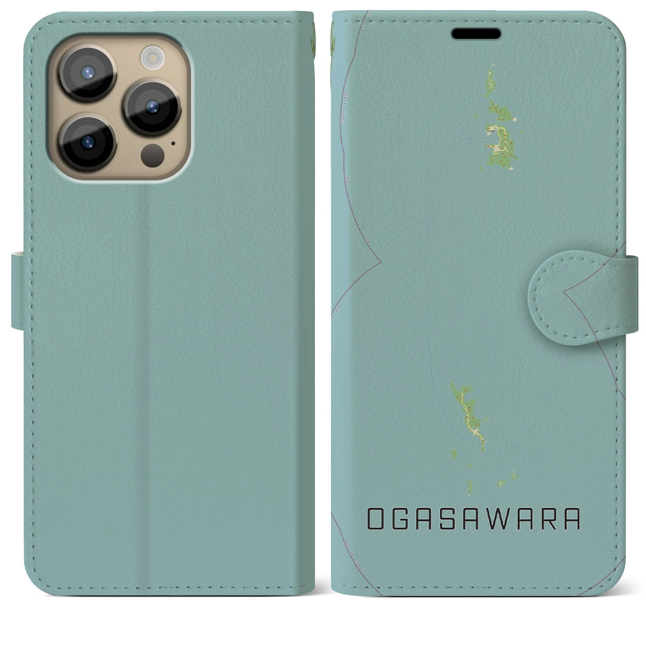 【小笠原(東京都)】地図柄iPhoneケース(手帳タイプ)ナチュラル・iPhone 14 Pro Max 用