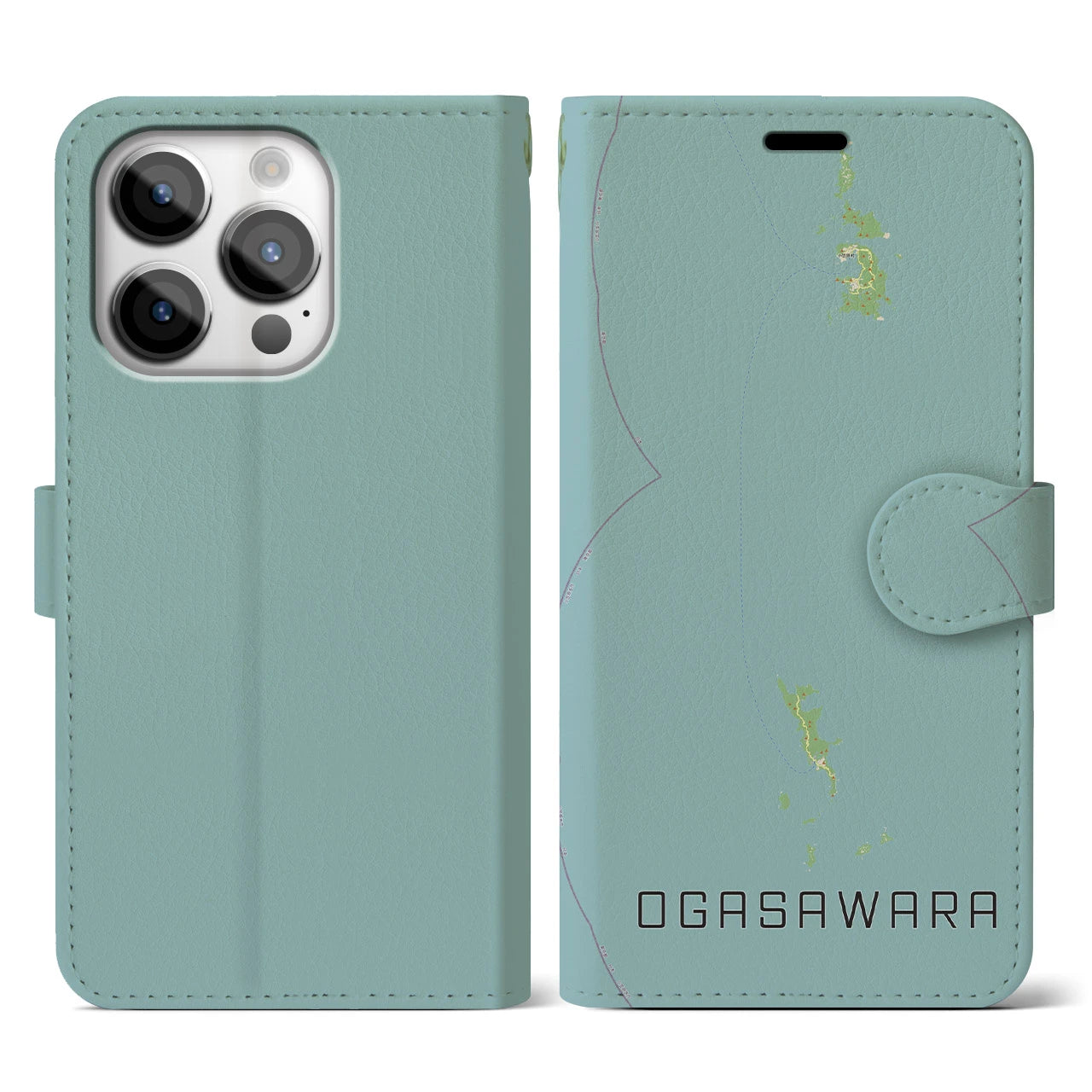 【小笠原(東京都)】地図柄iPhoneケース(手帳タイプ)ナチュラル・iPhone 14 Pro 用
