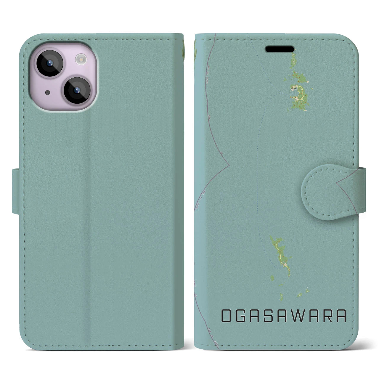 【小笠原(東京都)】地図柄iPhoneケース(手帳タイプ)ナチュラル・iPhone 14 用
