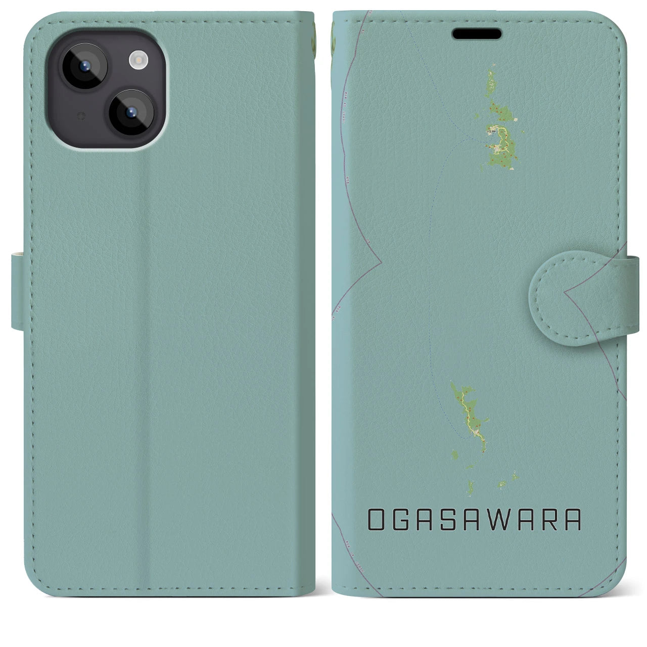 【小笠原(東京都)】地図柄iPhoneケース(手帳タイプ)ナチュラル・iPhone 14 Plus 用