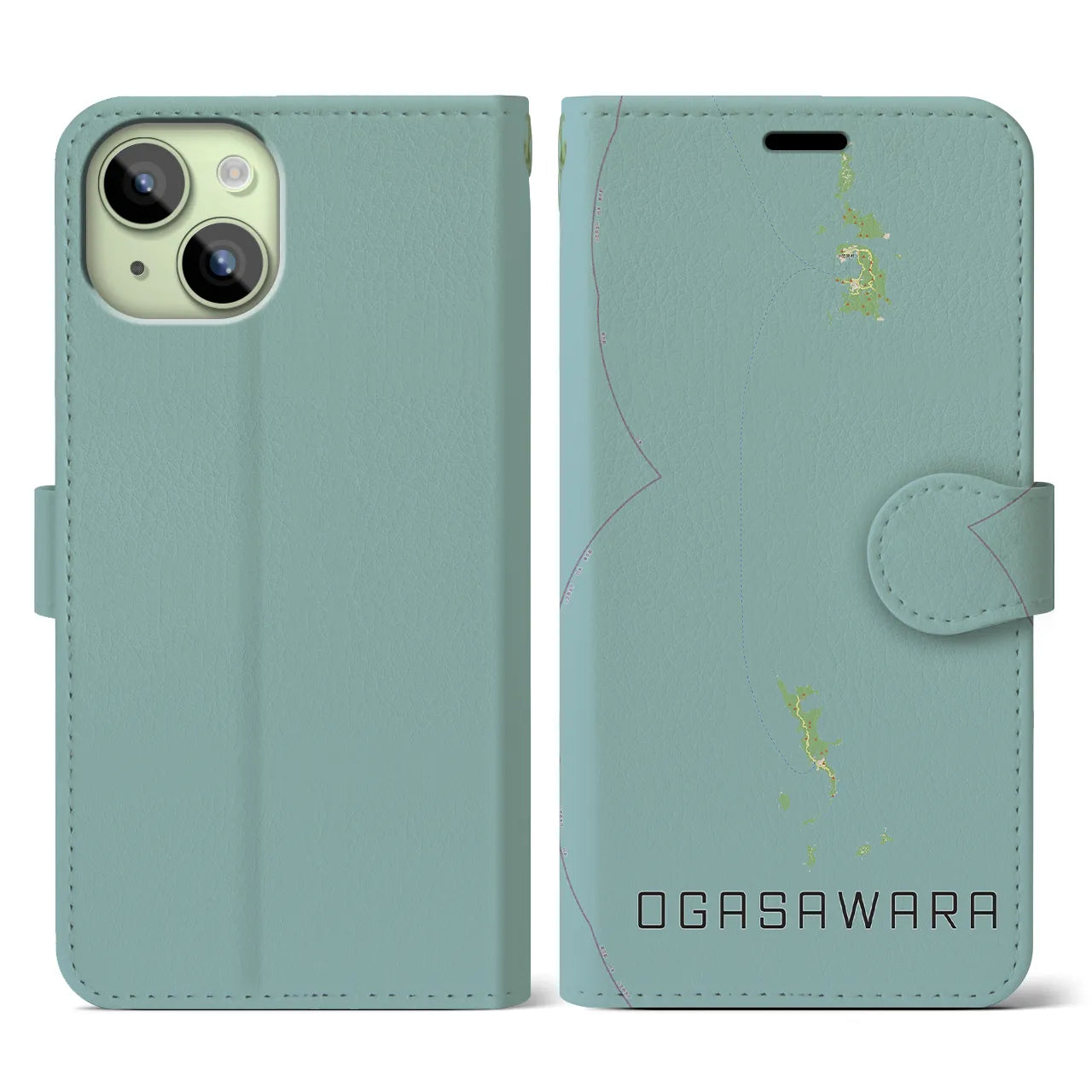 【小笠原(東京都)】地図柄iPhoneケース(手帳タイプ)ナチュラル・iPhone 15 用
