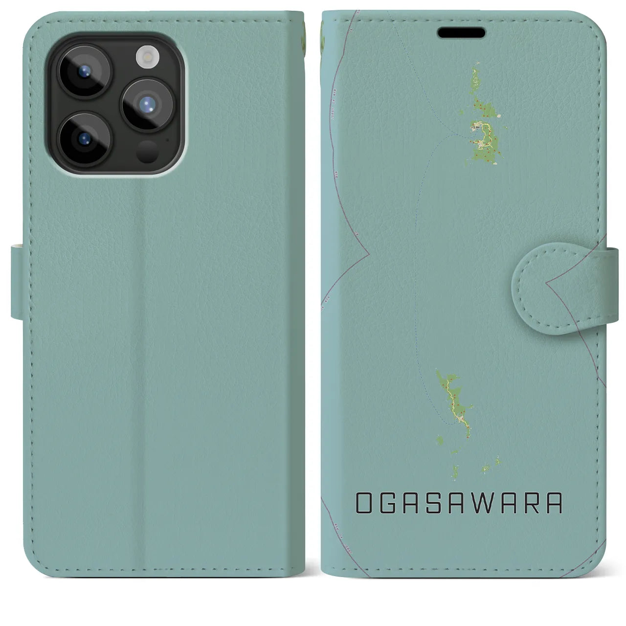 【小笠原(東京都)】地図柄iPhoneケース(手帳タイプ)ナチュラル・iPhone 15 Pro Max 用