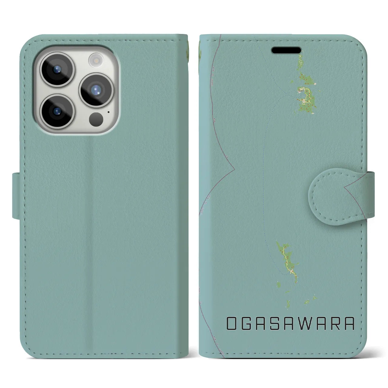 【小笠原(東京都)】地図柄iPhoneケース(手帳タイプ)ナチュラル・iPhone 15 Pro 用