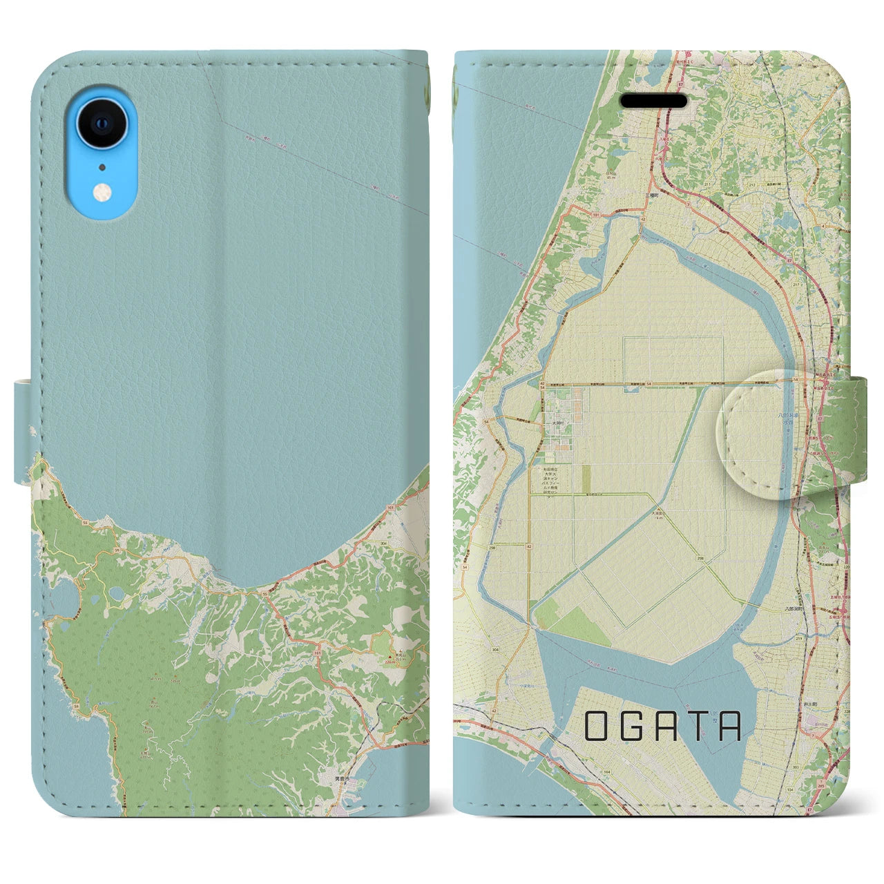 【大潟(秋田県)】地図柄iPhoneケース(手帳タイプ)ナチュラル・iPhone XR 用