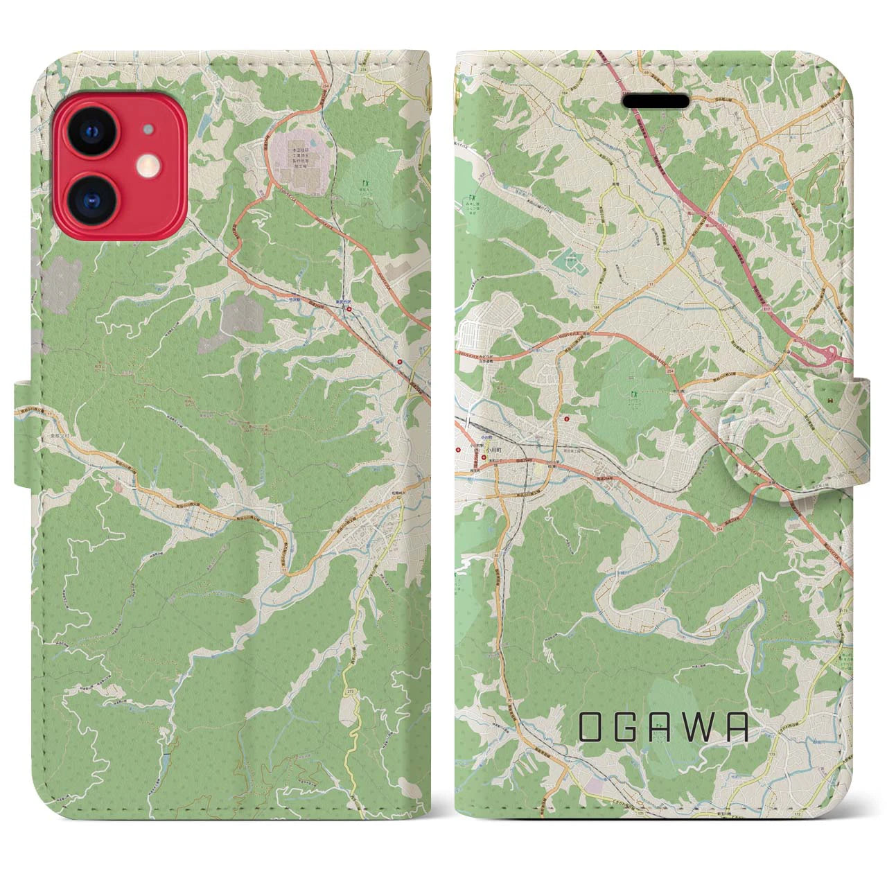 【小川(埼玉県)】地図柄iPhoneケース(手帳タイプ)ナチュラル・iPhone 11 用