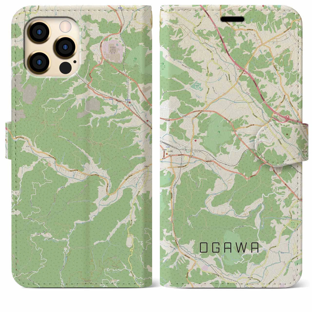 【小川(埼玉県)】地図柄iPhoneケース(手帳タイプ)ナチュラル・iPhone 12 Pro Max 用