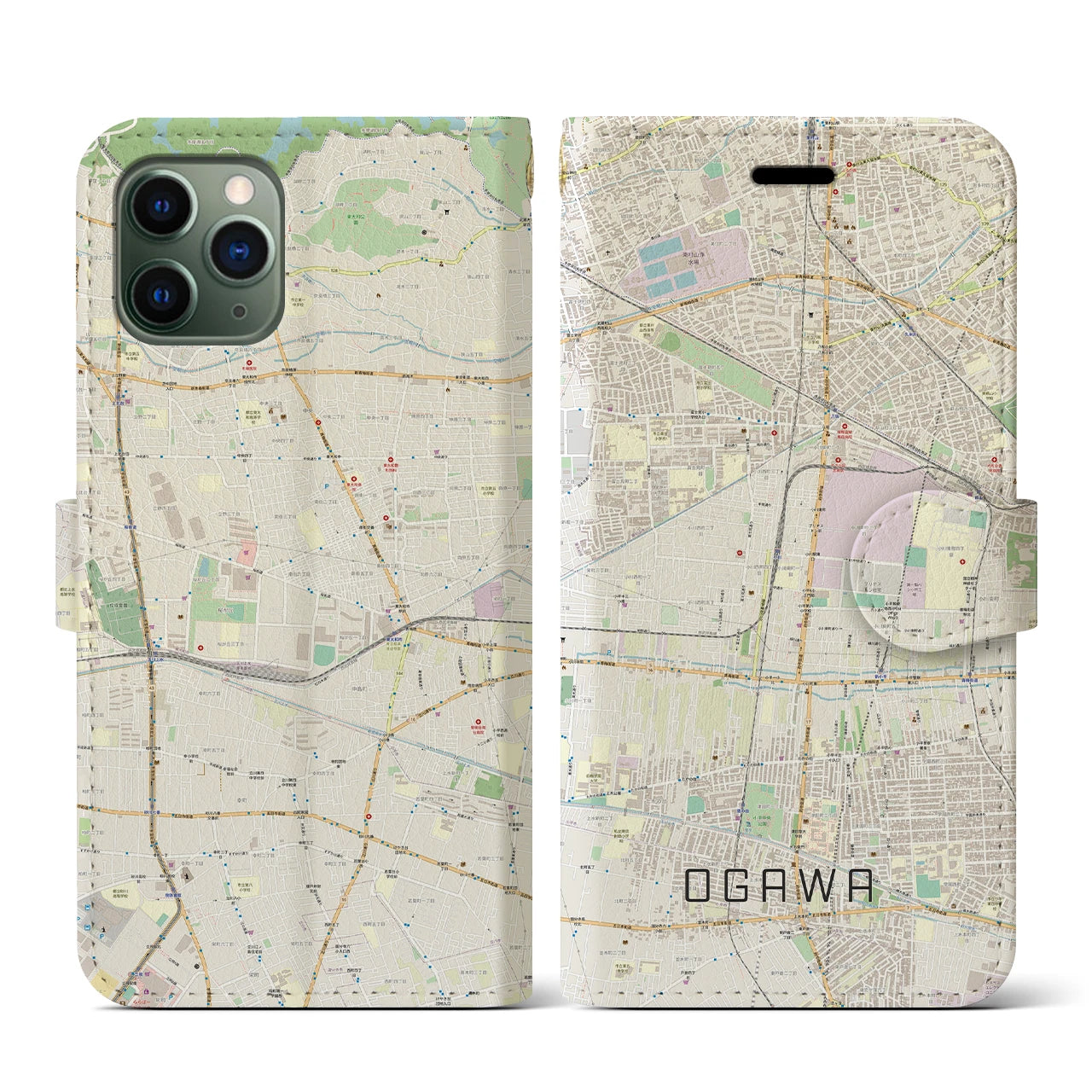 【小川(東京都)】地図柄iPhoneケース(手帳タイプ)ナチュラル・iPhone 11 Pro 用