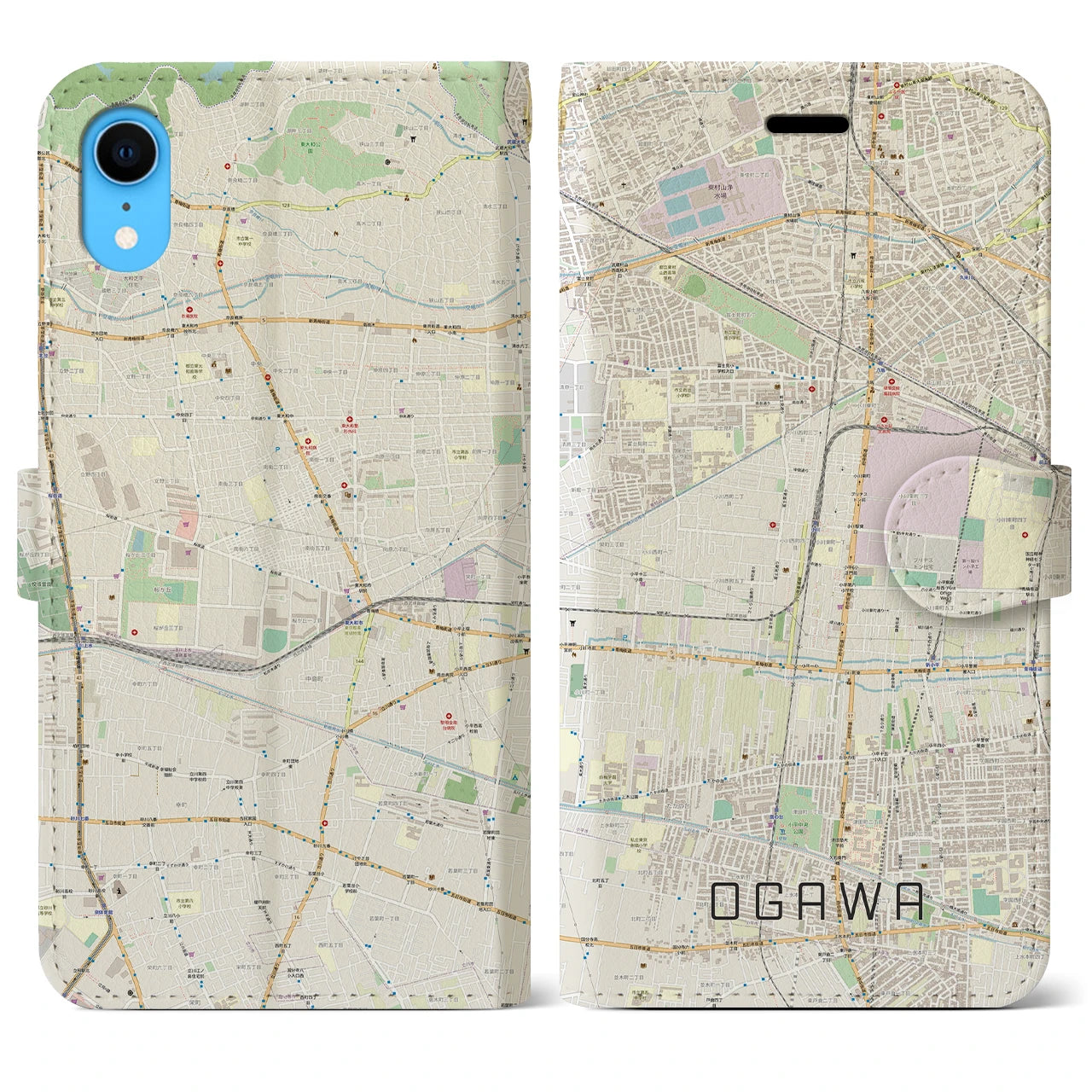 【小川(東京都)】地図柄iPhoneケース(手帳タイプ)ナチュラル・iPhone XR 用