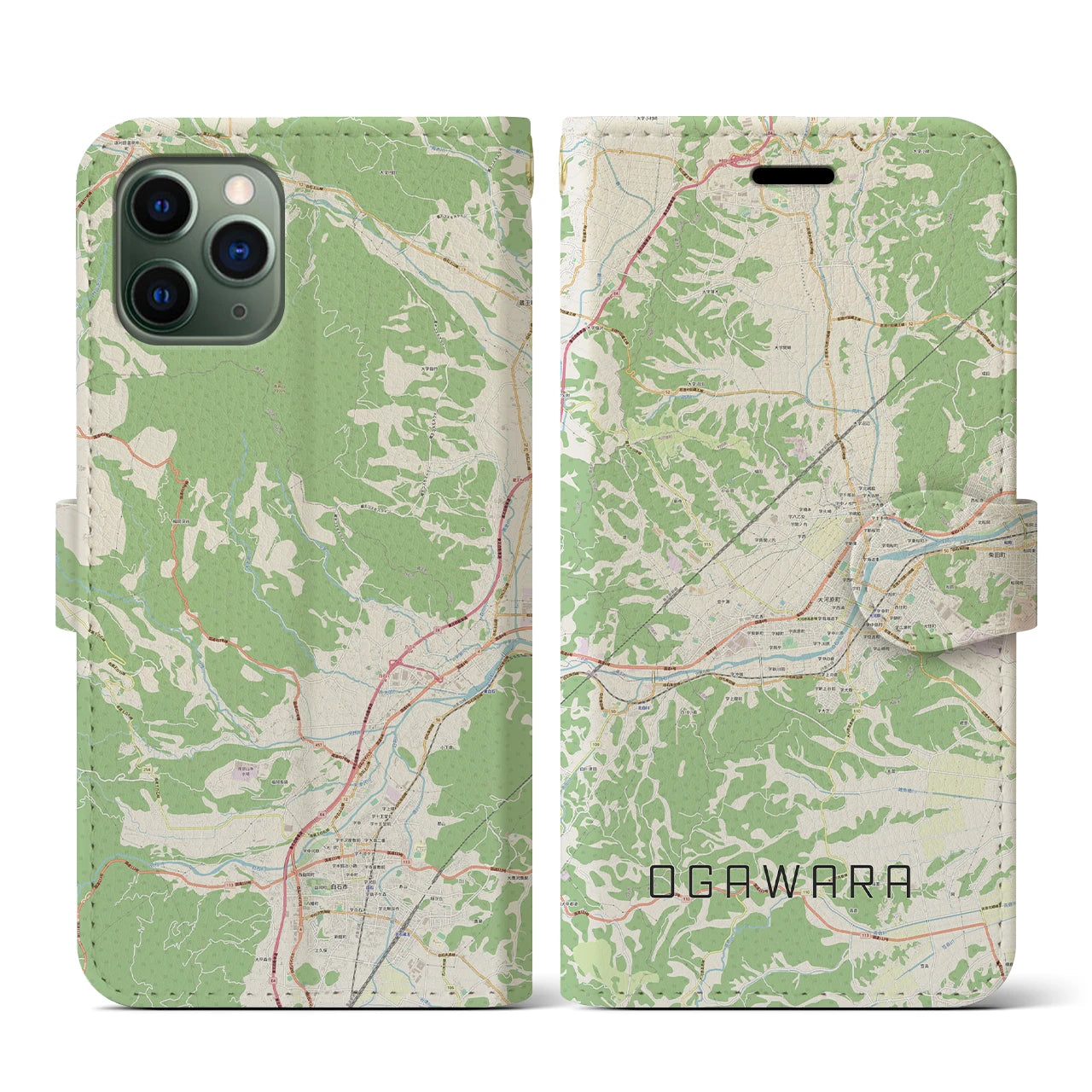 【大河原(宮城県)】地図柄iPhoneケース(手帳タイプ)ナチュラル・iPhone 11 Pro 用