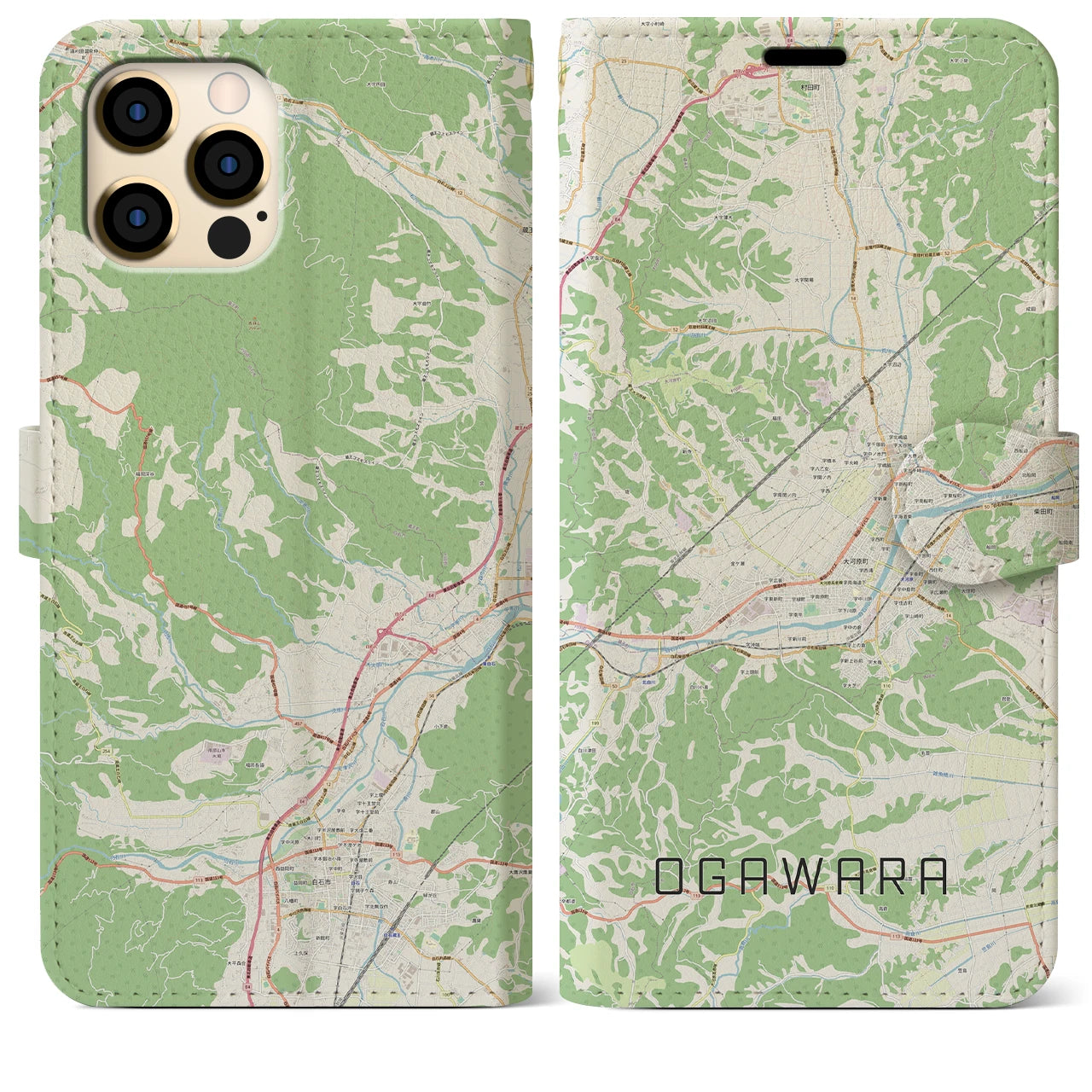 【大河原(宮城県)】地図柄iPhoneケース(手帳タイプ)ナチュラル・iPhone 12 Pro Max 用
