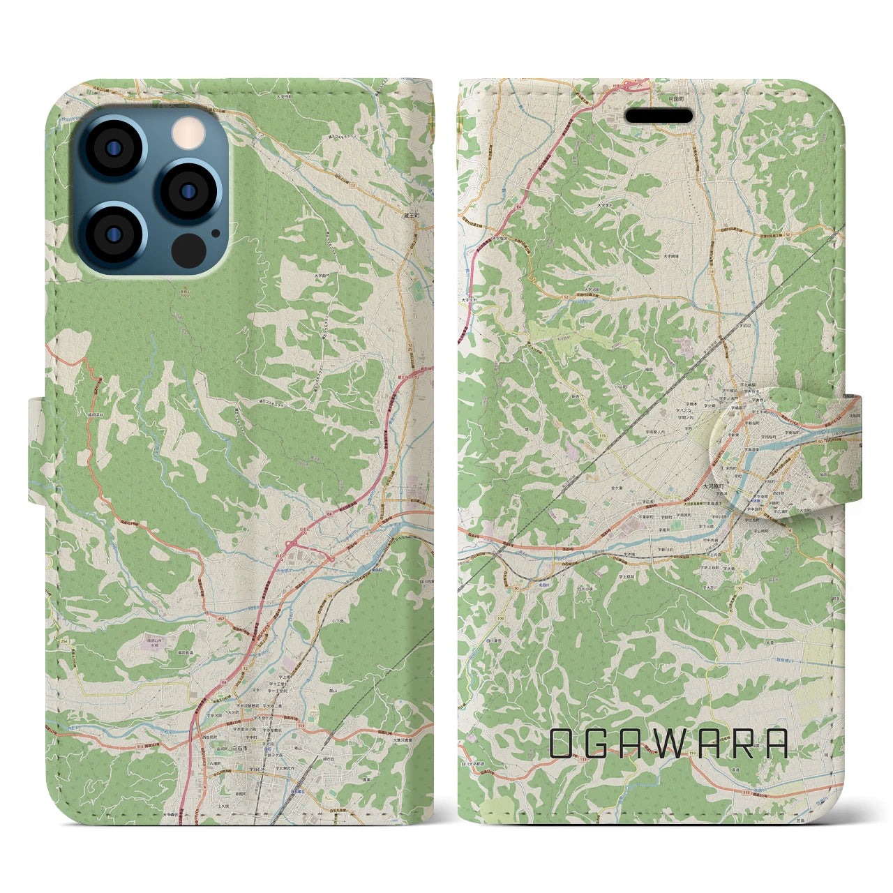 【大河原(宮城県)】地図柄iPhoneケース(手帳タイプ)ナチュラル・iPhone 12 / 12 Pro 用