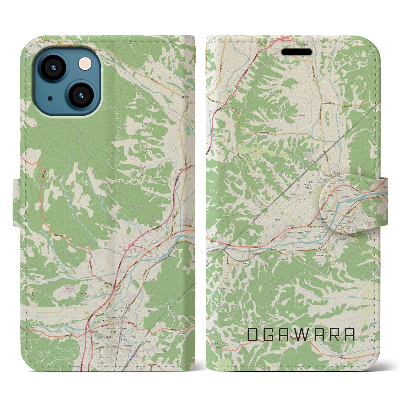 【大河原(宮城県)】地図柄iPhoneケース(手帳タイプ)ナチュラル・iPhone 13 用