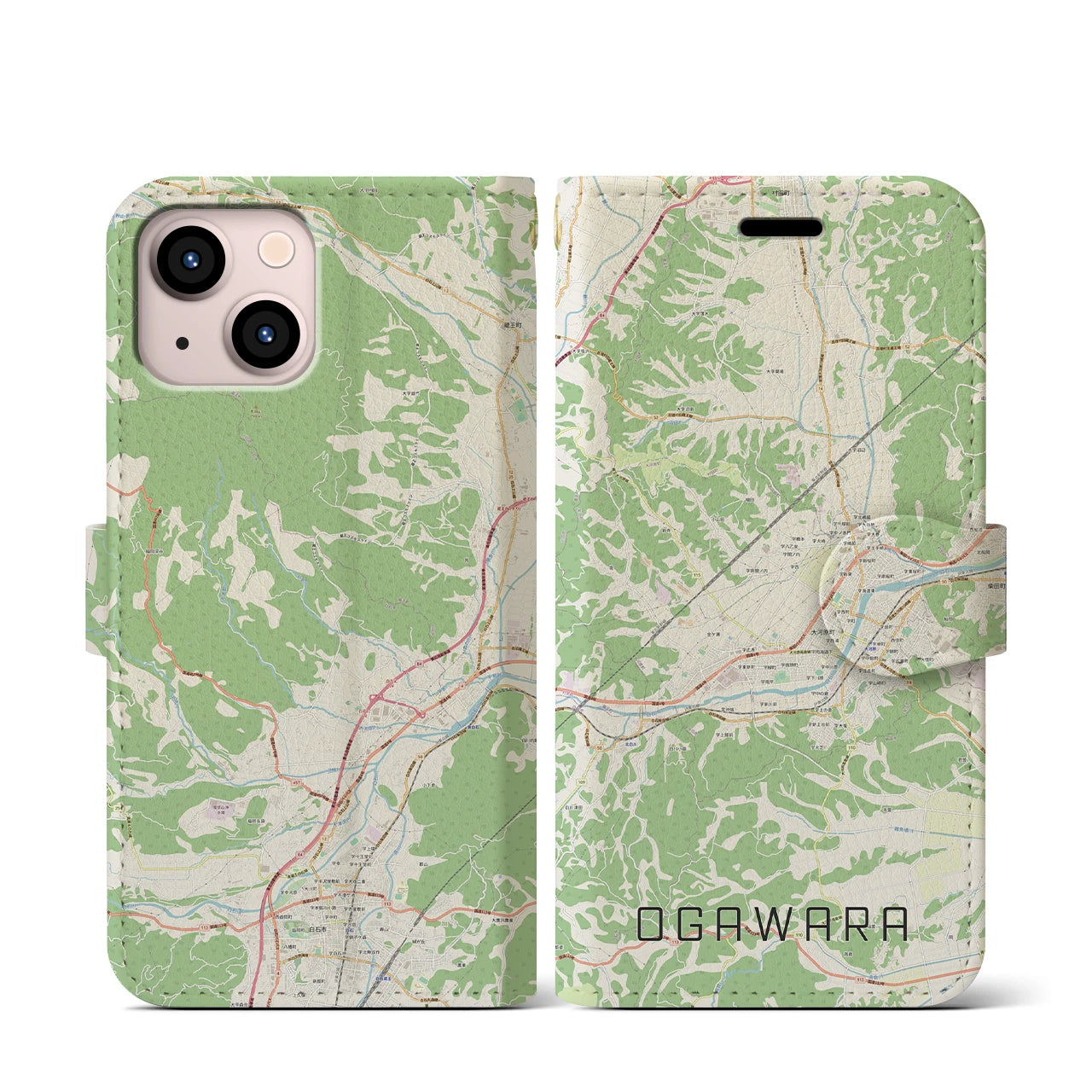 【大河原(宮城県)】地図柄iPhoneケース(手帳タイプ)ナチュラル・iPhone 13 mini 用