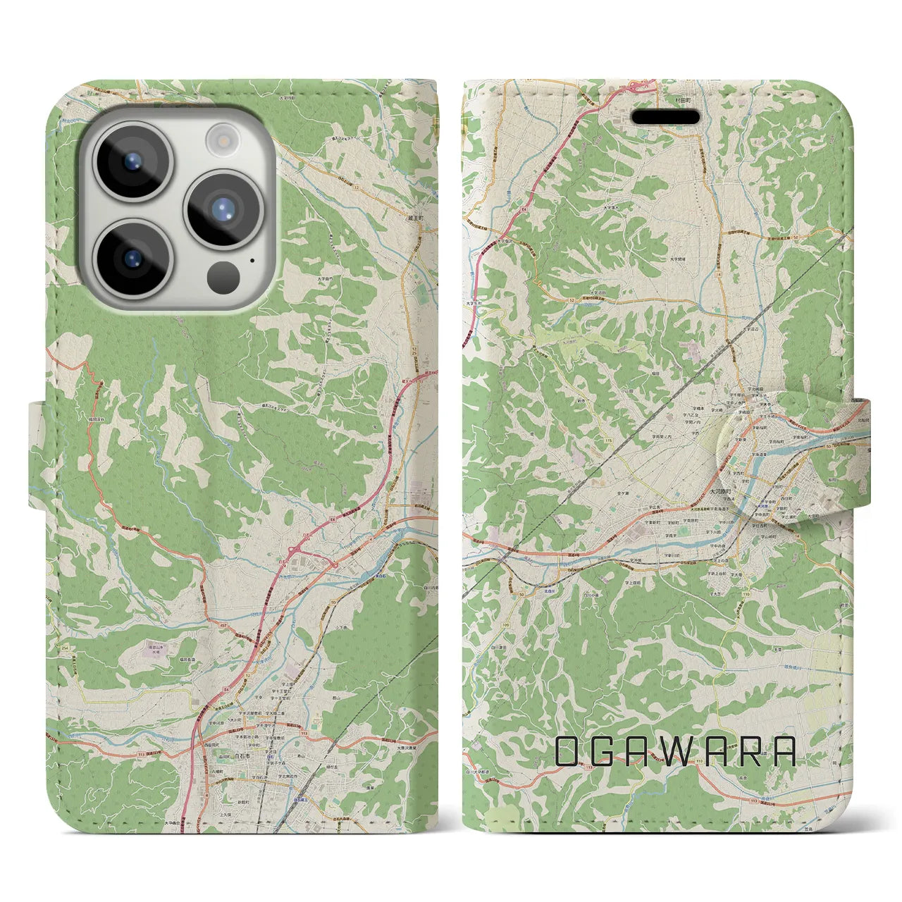 【大河原(宮城県)】地図柄iPhoneケース(手帳タイプ)ナチュラル・iPhone 15 Pro 用