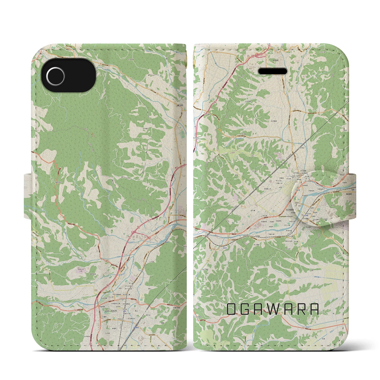 【大河原(宮城県)】地図柄iPhoneケース(手帳タイプ)ナチュラル・iPhone SE(第3 / 第2世代) / 8 / 7 / 6s / 6 用
