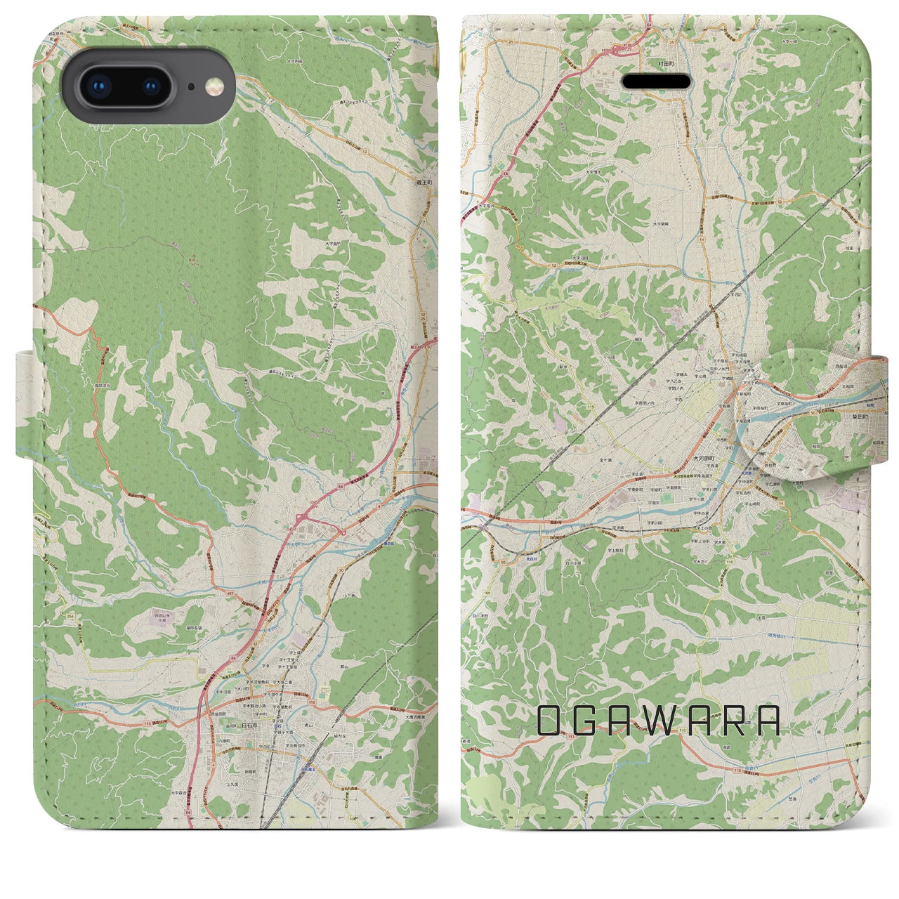 【大河原(宮城県)】地図柄iPhoneケース(手帳タイプ)ナチュラル・iPhone 8Plus /7Plus / 6sPlus / 6Plus 用